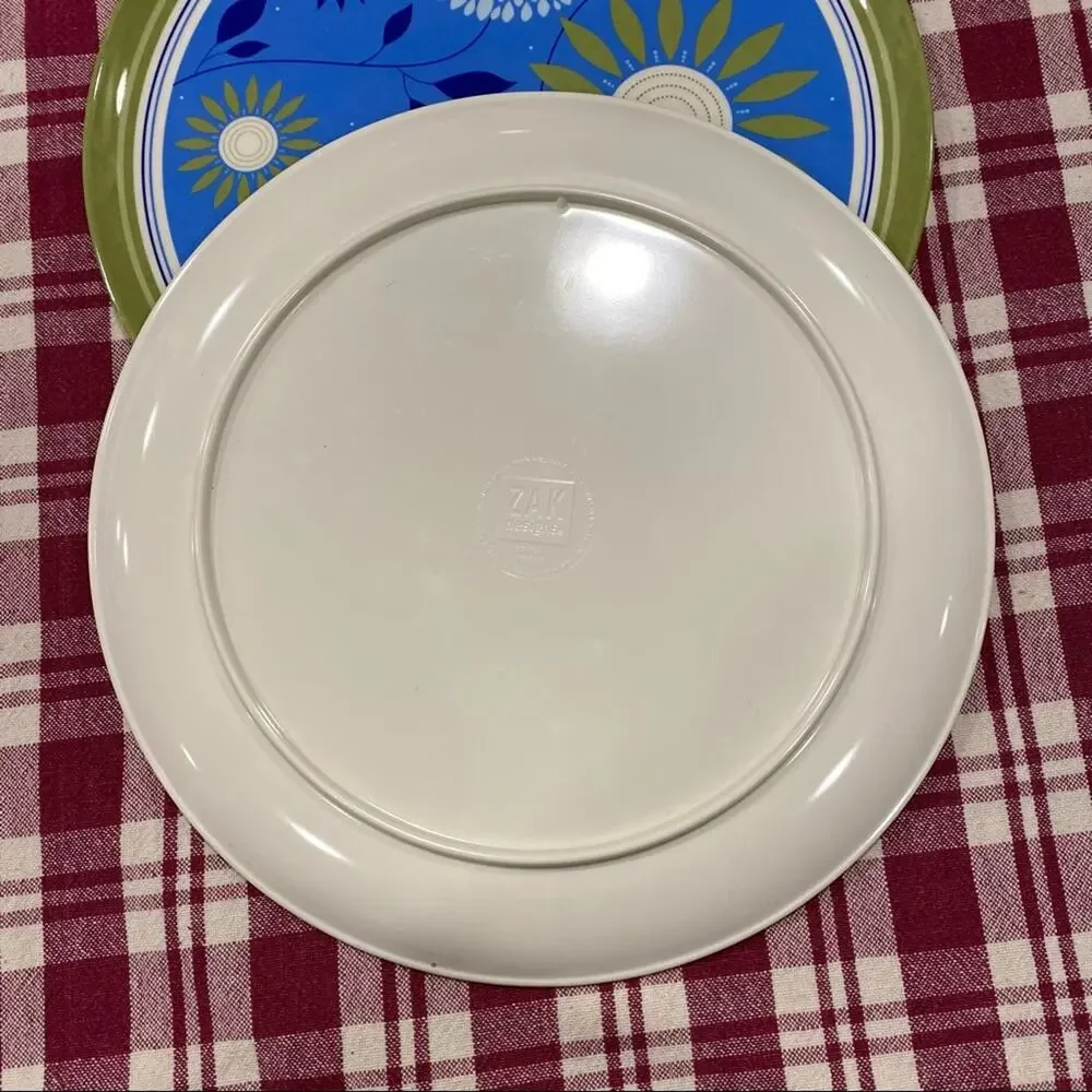 ZAK‎ Designs Pair of Blue Floral Green Border 10” Plastic Plates